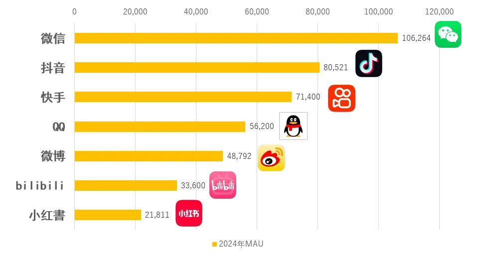 中国SNSMAU(2024年)